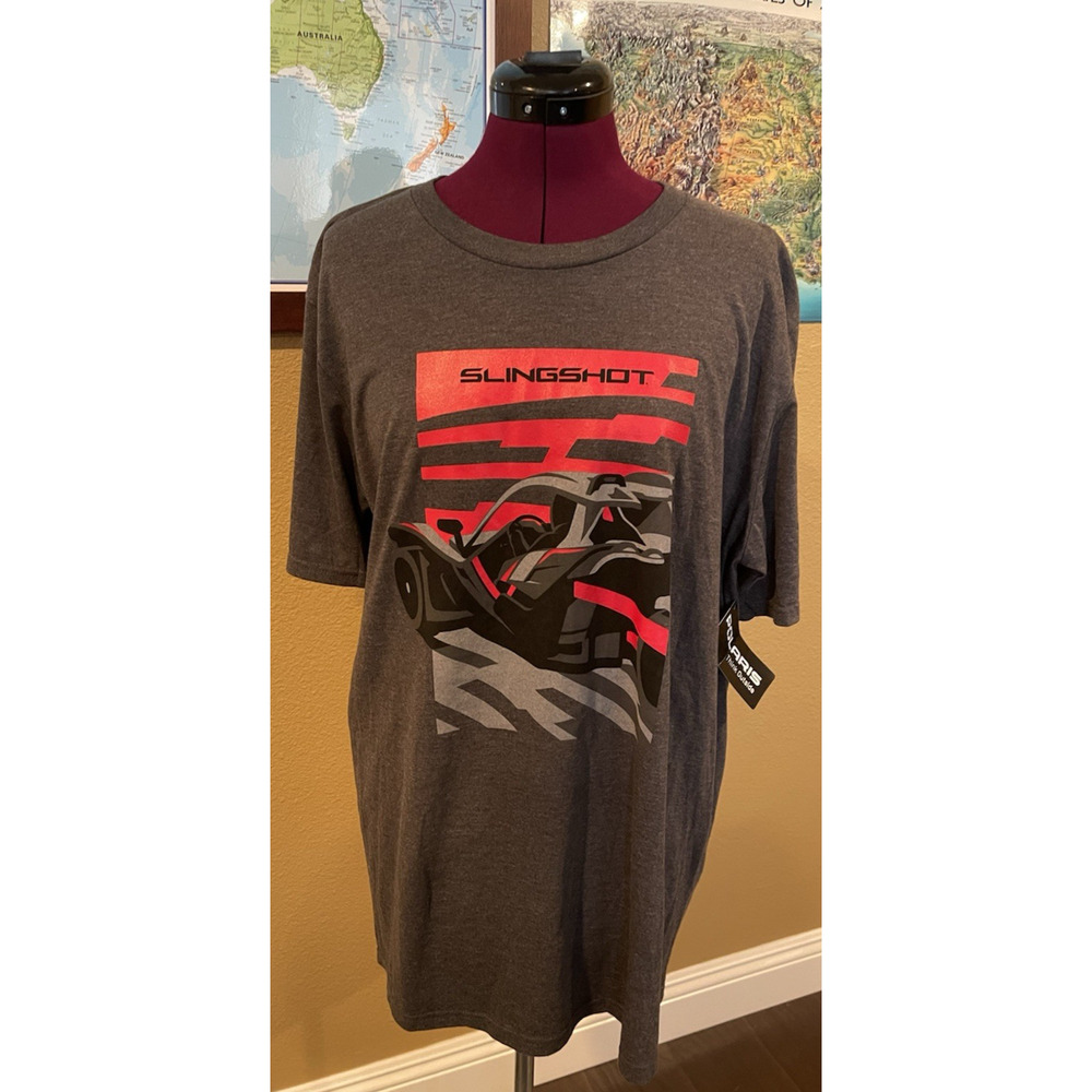 Polaris Slingshot Short Sleeve T-Shirt Heathered Gray with Red Graphics Men’s L